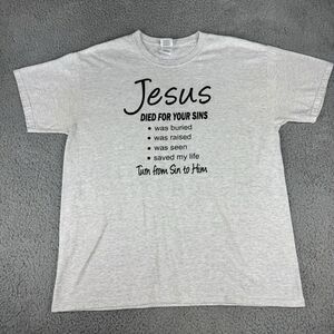 Vintage Jesus T Shirt Spellout Gray‎ Adult Size Large Y2k Retro Skate